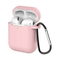 Husa pentru AirPods 2 / AirPods 1 silikonou husă moale casti + breloc roz (case D)