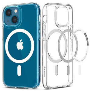 Husa iPhone 13 Spigen Ultra Hybrid  Mag MagSafe Alb Case + Folie sticla Spigen  Glas.tr Slim