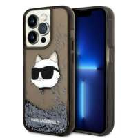 Husa iPhonecase Glitter Karl Lagerfeld 14 Pro Max 6.7" negru/negru, cu cap dur Choupette Head