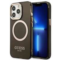 Husa Apple iPhone MagSafe GUESS 13 13 13 Pro Gold Outline Translucid Black Hardcase