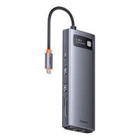 Baseus Metal Stație de andocare Gleam Series HUB 9-in-1 USB Type C - 2 x HDMI / 2 x USB 3.2 Gen. 1 / 1 x USB 2.0 / 1 x Power Delivery / 1 x cititor de carduri SD / 1 x cititor de carduri TF / 1 x RJ-45 gri (WKWG060013)