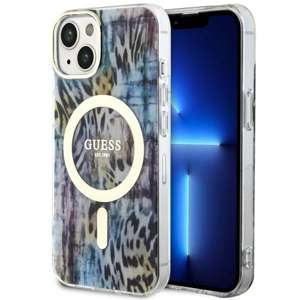 Husa iPhonecase MagSafe Guess GUHMP14SHLEOPWB 14 6.1" albastru/albastru tare Leopard Case