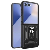Carcasă blindată Hybrid Armor Camshield cu suport și husă pentru cameră pentru Samsung Galaxy Z Flip 7 - negru