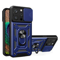 Husa Armor husa iPhone Hridic Camshield 14 Pro husă blindată cu capac pentru cameră foto albastru Case
