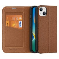 husa iPhone magDux Ducis Skin X2 pentru 14 Plus capac cu clapetă netic maro