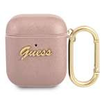 GUESS Apple AirPods Saffiano Script Metal Collection Pink Case