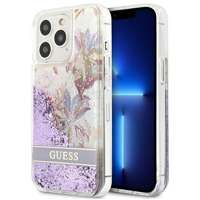 Husa GUESS Apple iPhone 13 13 Pro Flower Liquid Glitter Purple Hardcase