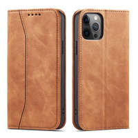 Magnet Fancy Case husa pentru iPhone 12 Pro Max card portofel carte de caz carte de titular maro