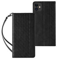 Magnet Strap Case husa la iPhone 12 portofel pungă de portofel + mini lanyard pandantiv negru