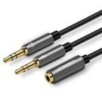UGREEN Audio Splitter Audio Cablu AUX Mini Jack 3.5mm pentru căști cu microfon 28cm Negru Gri