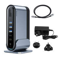 Baseus multifunctional HUB 3x USB 3.2 Gen 1 / 2x USB Type C / SD and micro SD card reader / AUX / 2x DisplayPort / 2x HDMI / RJ45 1Gbps Power Delivery 100W (EU / CN / UK plug set) gray (CAHUB-DG0G)