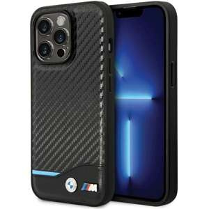 Husa BMW BMHCP13L22NBCK iPhone 13 Pro / 13 6.1" negru/negru greucase piele carbon