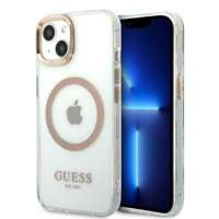 Husa Apple iPhone MagSafe GUESS 13 Metal Outline Gold Hardcase