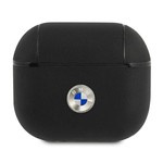 Husa BMW BMA3SSLBK AirPods 3 negru / negru Logo din piele naturala argintie