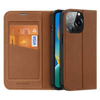 husa iPhone magDux Ducis Skin X2 pentru 14 Pro capac cu clapetă netic maro