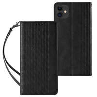 Magnet Strap Case husa la iPhone 13 portofel pungă de portofel + mini lanyard pandantiv negru