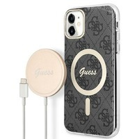 Kit Husa Guess Case+Charger iPhone 11 6.1" negru/negru hard case 4G Print MagSafe
