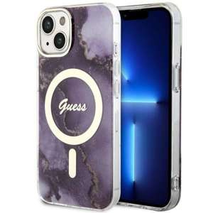 Husa iPhonecase MagSafe Guess GUHMP14SHTMRSU 14 Marmură aurie dură de 6,1" violet/violet Marmură aurie Case