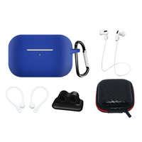 Set Silikonou husa AirPods Pro 2 / AirPods Pro 1 + husă / clemă pentru ureche / strap pentru gât / suport pentru strap ceas / carabină | albastru