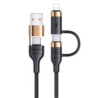 USAMS Cablu împletitură împletită U62 2xUSB-C/USB-A /lightning 1.2m PD Fast Charge negru/negru SJ483USB01 (US-SJ483)