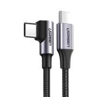 Cablu unghiular Ugreen USB tip C - USB tip C Putere de livrare 60 W 20 V 3 A 1 m cablu negru-gri (US255 50123)