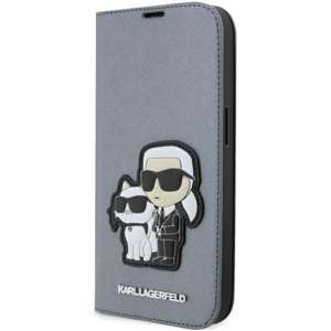 Husa iPhonecase Karl Lagerfeld KLBKP14XSANKCPG 14 Pro Max 6.7" carte argintie/argintie Saffiano Karl & Choupette Case