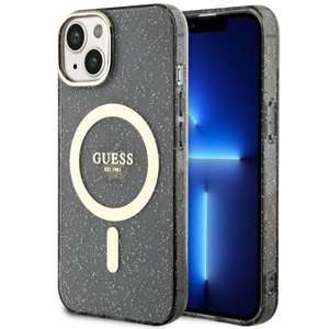 Husa iPhonecase Glitter MagSafe Guess GUHMP14SHCMCGK 14 6.1" negru/negru dur Gold Case