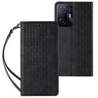 Magnet Strap Case husa pentru Samsung Galaxy A12 5G portofel capacul portofelului + mini lanyard pandantiv negru