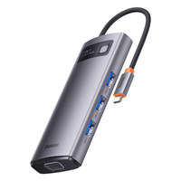 Baseus Metal Stație de andocare Gleam Series HUB 7-in-1 USB Type C - 1 x HDMI / 1 x VGA / 3 x USB 3.2 Gen. 1 / 1 x Power Delivery / 1 x RJ-45 Ethernet gri (WKWG040013)