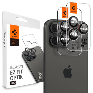 Spigen IPhone PROTECTOR DE CAMERĂ OPTIK PRO L-SERIES GLAS.TR "EZ FIT" PROTECTOR DE CAMERĂ 2-PACK 14 PRO / 14 PRO MAX / 15 PRO / PRO MAX / 16 PRO / 16 PRO MAX NEGRU