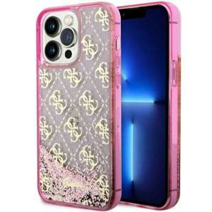 Husa iPhonecase Liquid Glitter Guess GUHCP14LLC4PSGP 14 Pro 6.1" roz/roșu 4G Transculent hard 4G Case