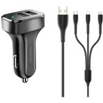 USAMS Incarcator auto 2xUSB C13 2.1A 3in1 microUSB/USB-C/fulger negru