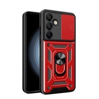 Husă Hybrid Armor Camshield cu capac pentru cameră și inel metalic pentru Samsung Galaxy S25+ - roșu