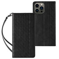 Magnet Strap Case husa pentru iPhone 13 Pro Max portofel de acoperire portofel + mini lanyard pandantiv negru