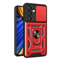 Husă Hybrid Armor Camshield cu capac pentru cameră și inel metalic pentru Samsung Galaxy S25 - roșu