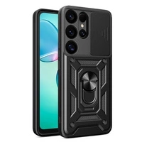 Husă Hybrid Armor Camshield cu capac pentru cameră și inel metalic pentru Samsung Galaxy S25 Ultra - neagră