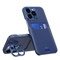 Husa Case Husa iPhone Stand din piele pentru 14 Pro Card Card Portofelul de acoperire cu stand albastru Case