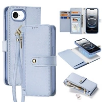 Husa din piele Dux Ducis Lawa pentru iPhone 16e cu portofel magnetic detasabil - Albastru
