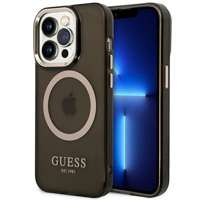 Husa Apple iPhone MagSafe GUESS 14 Pro Max Max Gold Outline Negru translucid negru Hardcase