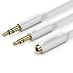 UGREEN Audio Splitter Cablu AUX Mini Jack 3.5mm pentru căști cu microfon 28cm alb