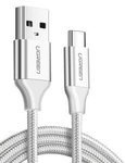 Cablu USB-C QC3.0 UGREEN placat cu nichel 0,25 m cu mufă din aluminiu alb