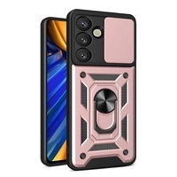 Husă Hybrid Armor Camshield cu capac pentru cameră și inel metalic pentru Samsung Galaxy S25 - roz