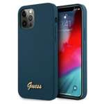 Husa GUESS Apple iPhone 12 Pro Max Metal Logo Script GUHCP12LLSLMGBL Blue Hardcase