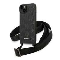 Husa iPhonecase Karl Lagerfeld 14 Plus 6.7" tare negru/negru Monogram Plaque Logo Strap