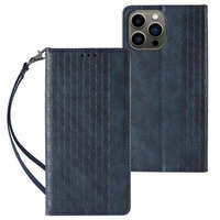 Magnet Strap Case husa pentru iPhone 12 Pro portofelul de acoperire + mini lanyard pandantiv albastru