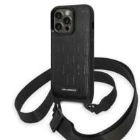 Husa iPhonecase Karl Lagerfeld 14 Pro 6.1" tare negru/negru Monogram Plaque Logo Strap