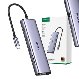 UGREEN CM498 CM498 Adaptor USB Hub 10 în 1 la 3x USB-A 3.0, HDMI, VGA, RJ45, SD/TF, AUX3.5mm, Convertor PD