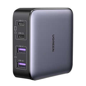 Incarcator uGREEN CD327 Cablu de rețea Nexode, 2x USB-C, 2x USB-A, GaN, 65W (gri)