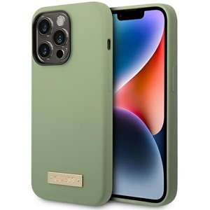 Husa Guess GUHMP14XSBPLA iPhone 14 Pro Max 6.7" verde/khaki hard case Placă de silicon cu logo MagSafe Case