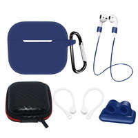 Kit Silikonou husa AirPods 3 + carcasă / clemă pentru ureche / strap pentru gât / suport pentru strap ceas / carabină | albastru